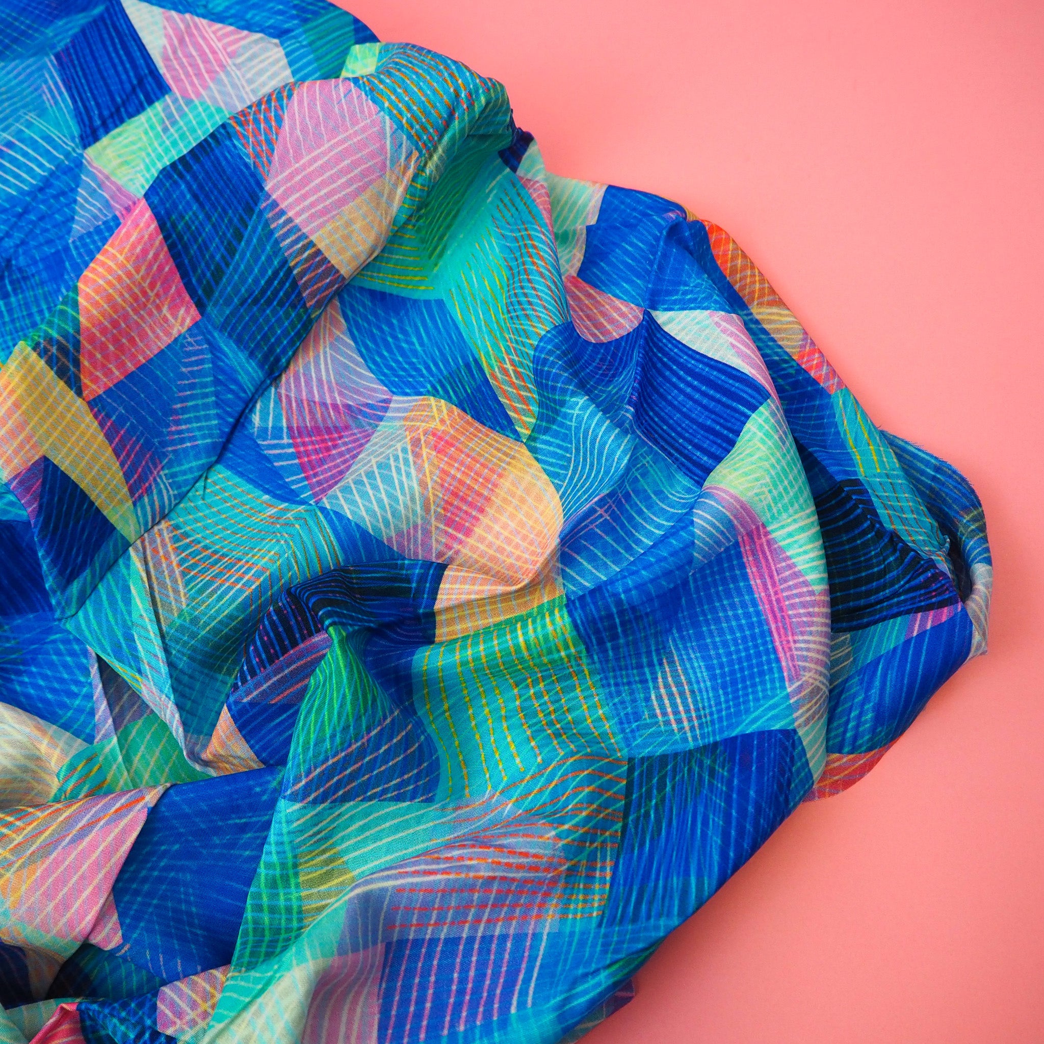 Chroma Blue Lines - Rayon – Grid Fabrics