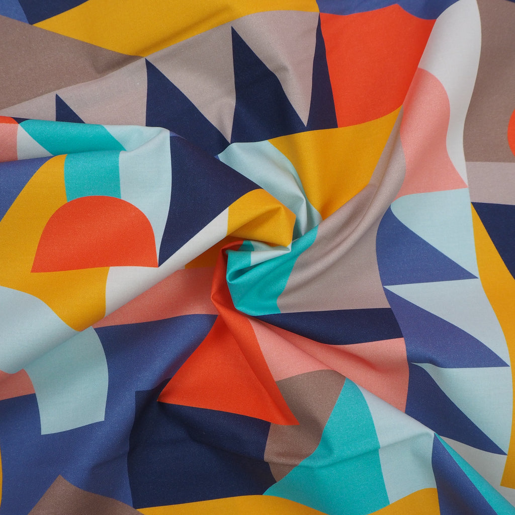 Wonder Geometric Graffiti Red/Navy - Cotton – Grid Fabrics