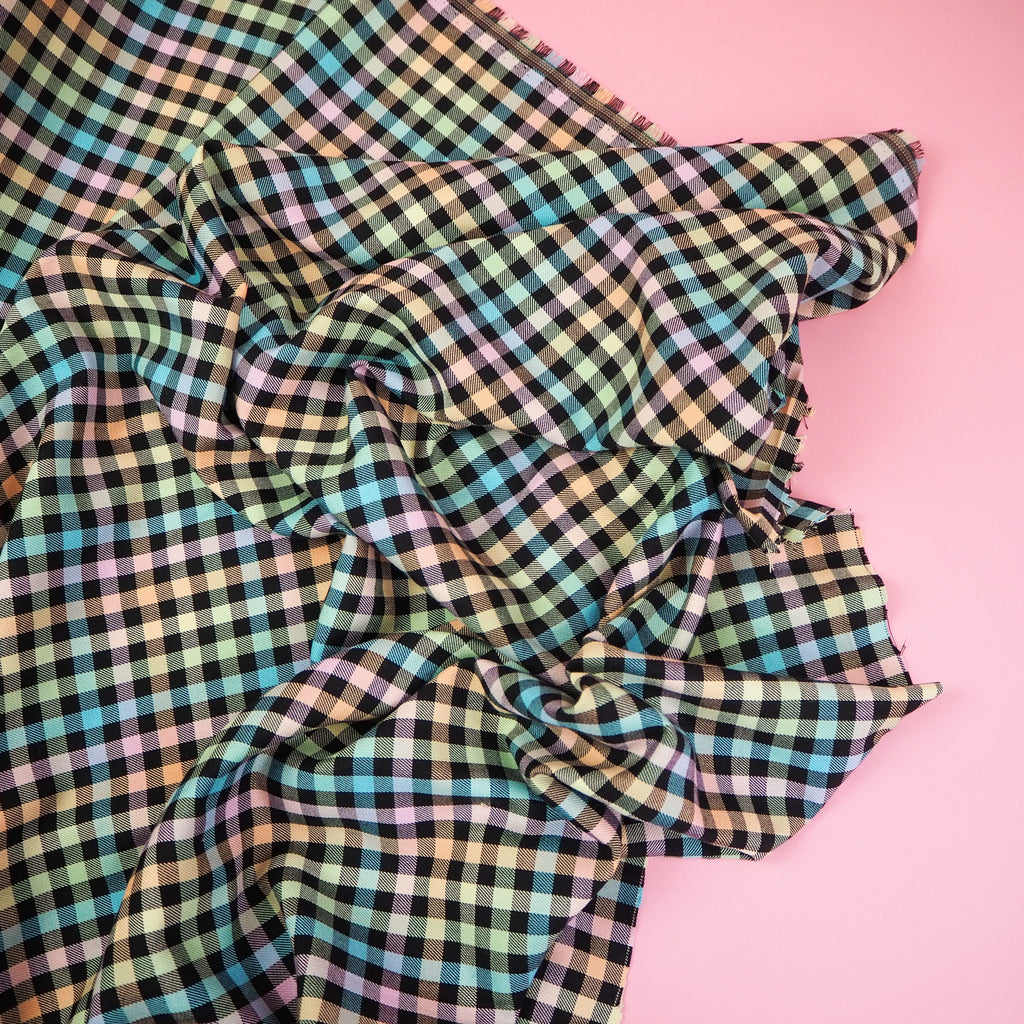 Pastel Rainbow Tartan - Polyviscose – Grid Fabrics